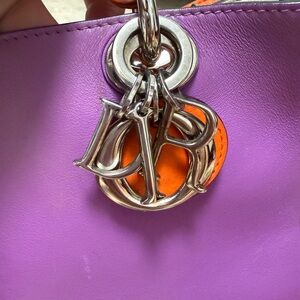 Dior Purple and Orange Leather Tote with Silver Logo Charms